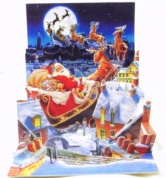 ポップアップ　クリスマスカード　サンタ　スレイライド・立体クリスマスカードポップアップカード