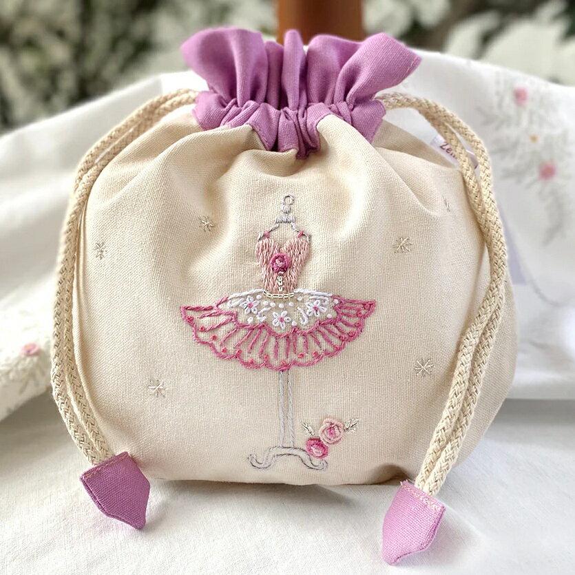 樂天商城 - 手刺繍ポーチ 丸巾着　チュチュ　Zenma ハンドメイド小物入れ ハンドメイドポーチ ベトナム刺繍 バレエ