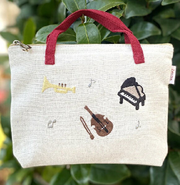 樂天商城 - 手刺繍 Choi S ポーチ 音楽会 ファスナーポーチ Zenma ミニバッグ ポーチ コスメポーチ ミニバッグ バッグインバッグ ピアノ 楽器 音符 トランペット ヴィオラ バイオリン