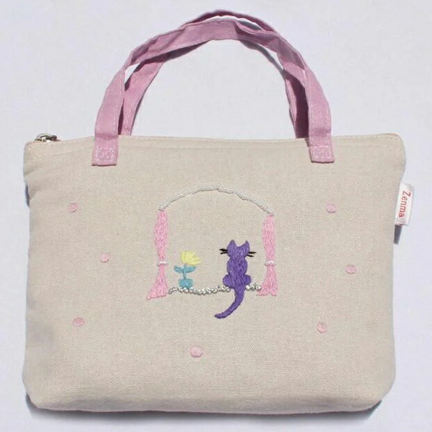 樂天商城 - 手刺繍 Choi S ポーチ まどねこ ファスナーポーチ Zenma ミニバッグ ポーチ コスメポーチ ミニバッグ バッグインバッグ 猫 ネコ ねこ キャット Cat