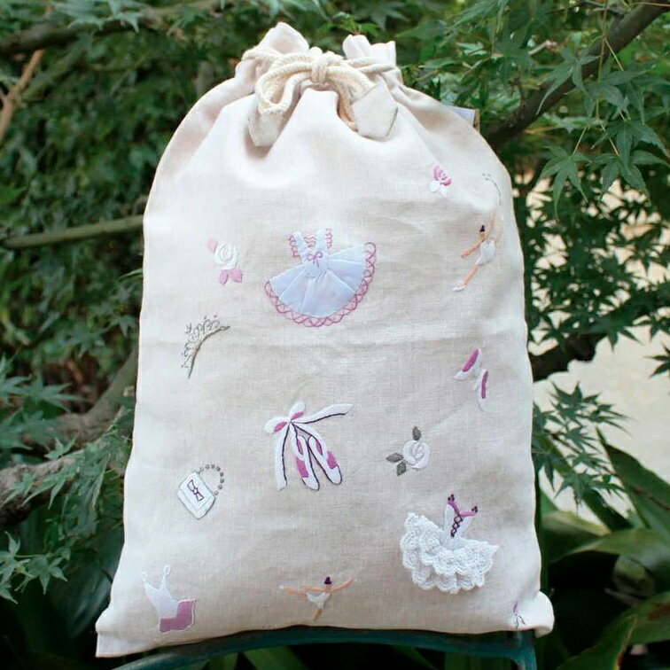 樂天商城 - 手刺繍　巾着L　バレエ　アレグロ　Zenma　ハンドメイド小物入れ　ハンドメイドポーチ ベトナム刺繍