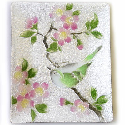 限定品七宝焼トレーS 桜に鶯ハンドメイド 日本製花柄・さくら・サクラ・ピンク