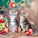 選択 ペーパーナプキン マジックオブクリスマス 二匹の猫とボールオーナメント Ambiente アンビエンテ クリスマス キャット Cat