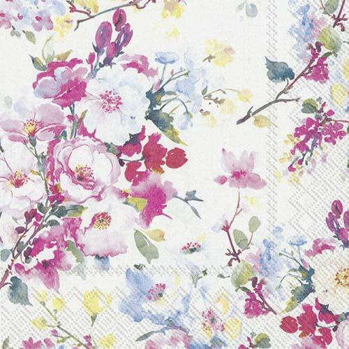 樂天商城 - 5枚ペーパーナプキン ジゼル　水彩花　Giselle　[IHR］ランチサイズ　花柄　白地