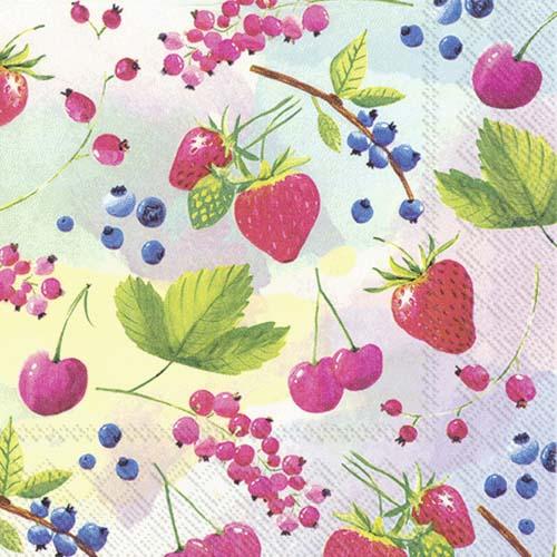 5枚ペーパーナプキン　ソルベ　ブルーベリーストロベリーチェリー　[IHR］ランチサイズ　イチゴ・いち..