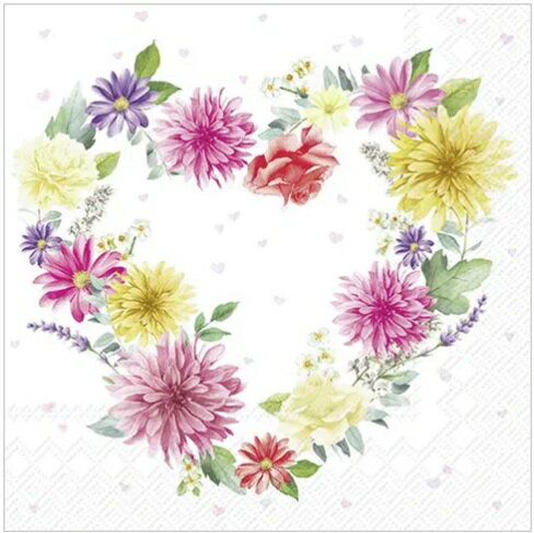 ペーパーナプキン ハートモードオブフラワーズ ホワイト ihr ランチサイズ 紙ナプキン デコパージュ ダ..