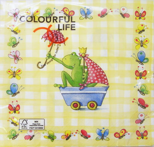 楽天KADERIAC-123　3枚ペーパーナプキン　Sail green!　カエル[COLOURFUL LIFE]カラフルライフ・紙ナプキン・デコパージュ