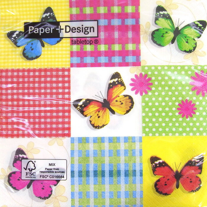 C-8　ペーパーナプキン[メール便OK]ランチサイズ　BUTTERFLLES&SQUARESランチサイズ10枚[PAPER+DESIGN]..