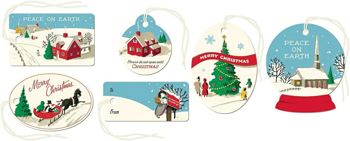 KADERIAのギフトタグセット ピースオンアース Peace On Earth クリスマス Cavallini&Co カバリー二 カヴァリー二 ラッピングタグ　クリスマス下げ札 冬景色 ウィンター ビレッジ タウン お家 村 ハウス｜アングル2