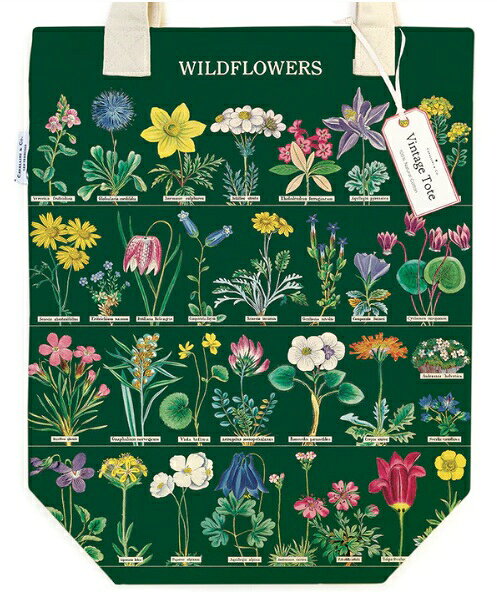 樂天商城 - Cavallini&Co ヴィンテージ トートバッグ　ワイルドフラワー2 グリーン カヴァリーニ　カバリーニショッピングバッグ、買い物バッグ、エコバッグ、布バッグ　ショルダートートバッグ