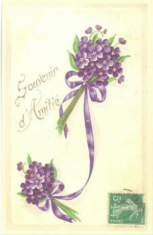 輸入ポストカード　フランス　トゥールーズ(ヴィオレット)すみれリボンつなぎ　La Maison de la Violet..