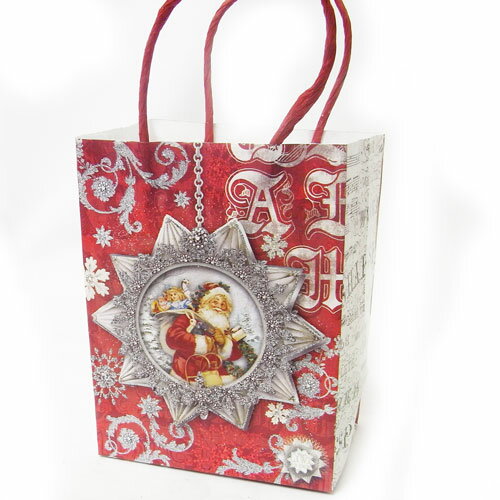 Punch Studio 3Dペーパーバッグ パーティーバッグ シルバーオーナメントレッド紙袋・ラッピング・ギフト・クリスマス