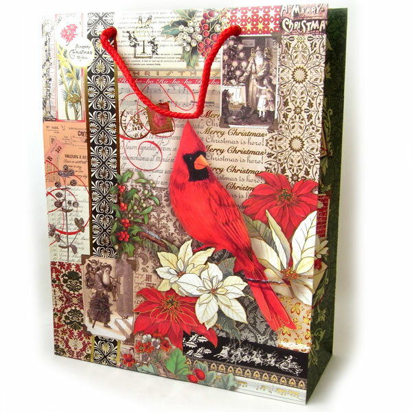 Punch Studio ペーパーバッグL 2匹の赤い鳥クリスマス紙袋・ラッピング・ギフト・鳥・小鳥・バード