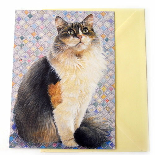 多目的カード アイボリーキャッツ パープルモザイクの前で Flame tree Publishing Lesley Anne Ivory グリーティングカード猫 ネコ ねこ Cat キャット