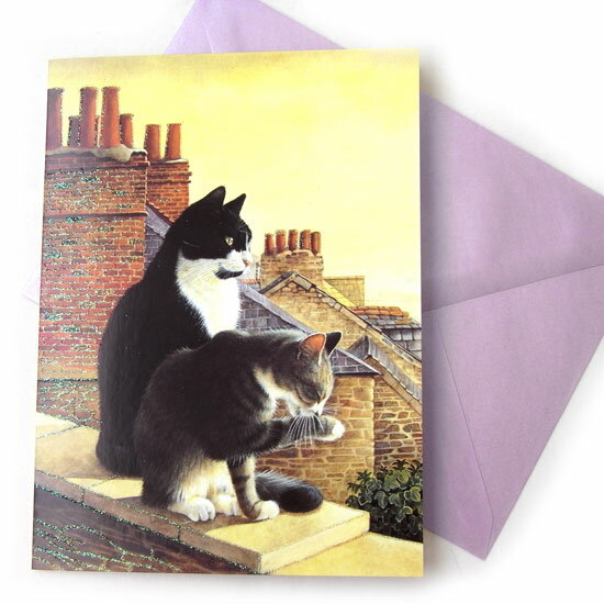 多目的カード アイボリーキャッツ 屋根の上で Flame tree Publishing Lesley Anne Ivory グリーティングカード猫 ネコ ねこ Cat キャット