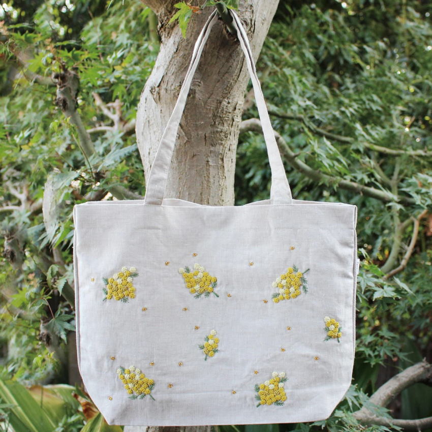 手刺繍トートバッグ Choiトート ミモザ Zenma ゼンマ ハンドメイド・ベトナム刺繍