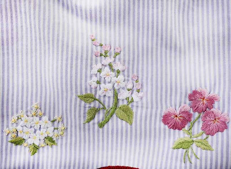 手刺繍巾着袋　バレル巾着 フラワーズ　花ことば　MyNu巾着　ハンドメイド小物入れ...