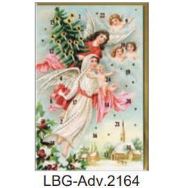 アドベントカレンダーカード　ツリーを持つ天使達とマリアとイエス　Luka Basic ルカ ベーシック 　クリスマスアドベントカード