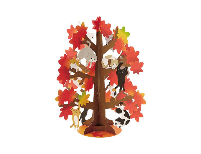 秋カード　立体　紅葉の木に猫一杯　Sanrioサンリオ　季節のカード　立てて飾れるカード　ネコと紅葉の..