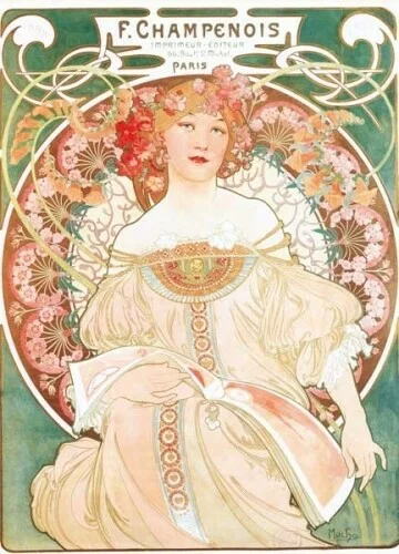 輸入ポストカード　ミュシャ　プリンセス スプリング　縦グリーン　Alphonse Mucha アルフォンス ミュシャ　イギリス製　絵葉書　名画シリーズ