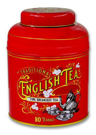 輸入食品 　ヴィンテージヴィクトリアンビッグ缶　レッド　ティーバッグ80袋（イングリッシュブレックファスト）　New English Tea ニューイングリッシュティ