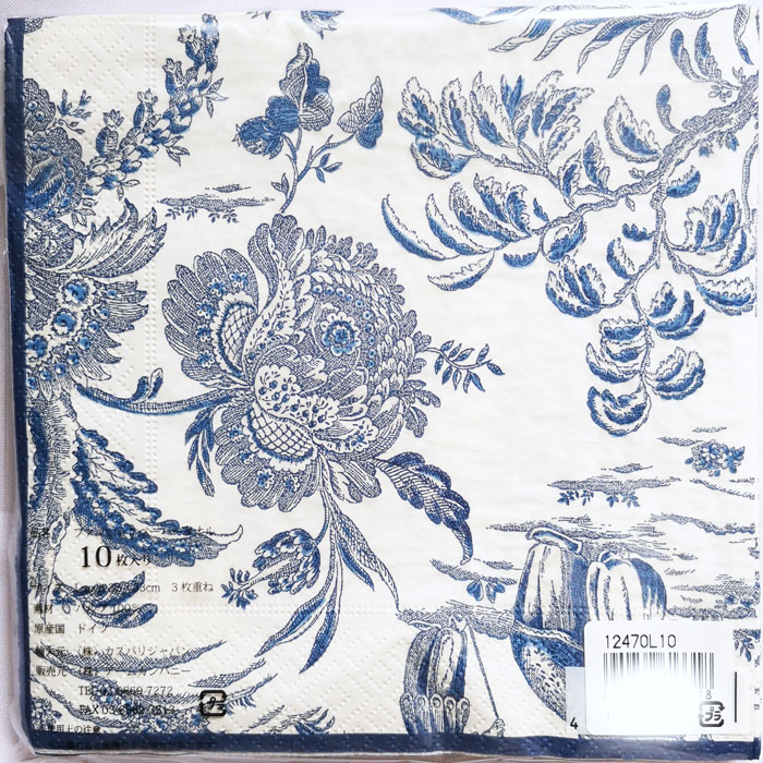 KADERIAの5枚ペーパーナプキン シルクロードトワレ ブルー Silk Road Toile-Blue Caspari カスパリ [ドイツ製]トワルドジュイ｜アングル2