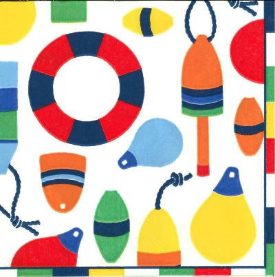 5枚ペーパーナプキン ハーバー ホワイト Caspari カスパリ [ドイツ製] 浮き輪 ブイ サマー 海