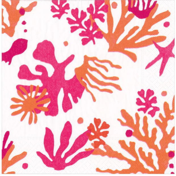 10枚 ペーパーナプキン マティスコーラル オレンジ Matisse Caspari カスパリ 白地 海 貝 シーフード 夏 サマー 珊瑚 サンゴ