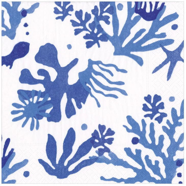 10枚 ペーパーナプキン マティスコーラル ブルー Matisse Caspari カスパリ 白地 海 貝 シーフード 夏 サマー 珊瑚 サンゴ