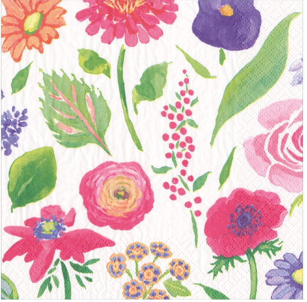 10枚 ペーパーナプキン サマータイム Summer time Caspari カスパリ フラワー 花 白地