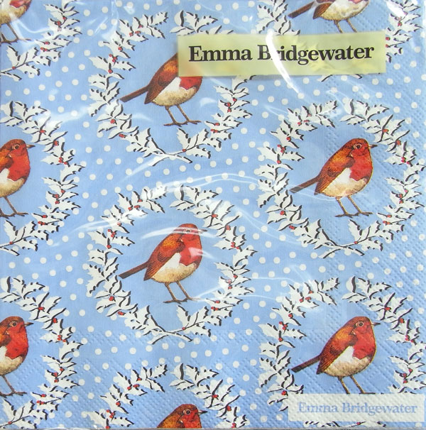 5枚 ペーパーナプキン 小鳥と柊リース ブルー [Ihr]x[EmmaBridgewater]エマ・ブリッジウォーター ペーパーナフキン 紙ナプキン デコパージュ バード