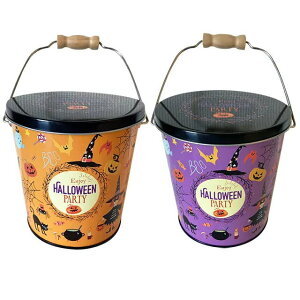 限定缶入り菓子 ハロウィンバケツ缶 エウレカ（オレンジ・パープル）菓子詰め合わせ キャンディ ラムネ オレンジ