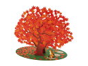 秋カード レーザーカット加工 紅葉の木1本とネコ Sanri