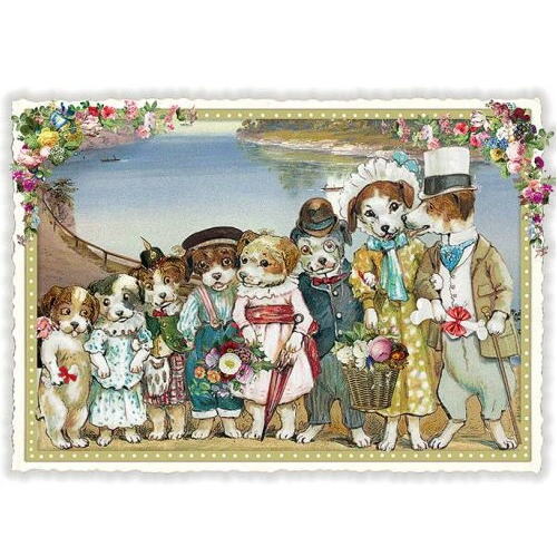 輸入ポストカード エディションタウゼンドシェーン ドッグファミリー ラメ＆ダイカット加工 ドイツ製 ..