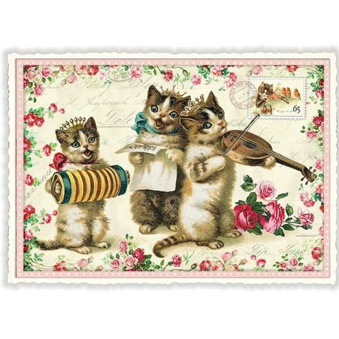樂天商城 - 輸入ポストカード エディションタウゼンドシェーン 3匹の猫 ラメ＆ダイカット加工 ドイツ製 音楽 楽器 ミュージック ネコ ねこ Cat キャット