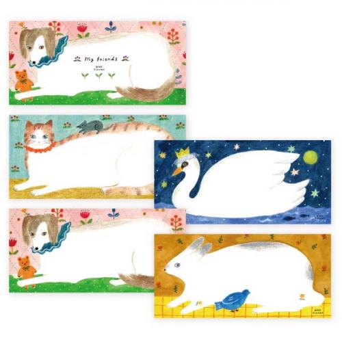樂天商城 - 一筆箋 My Friends 布川愛子 AikoFukawa 表現社 一言便箋 美濃和紙 4柄各5枚20枚綴 ネコ 猫 キャット Cat ウサギ ドッグ スワン 白鳥
