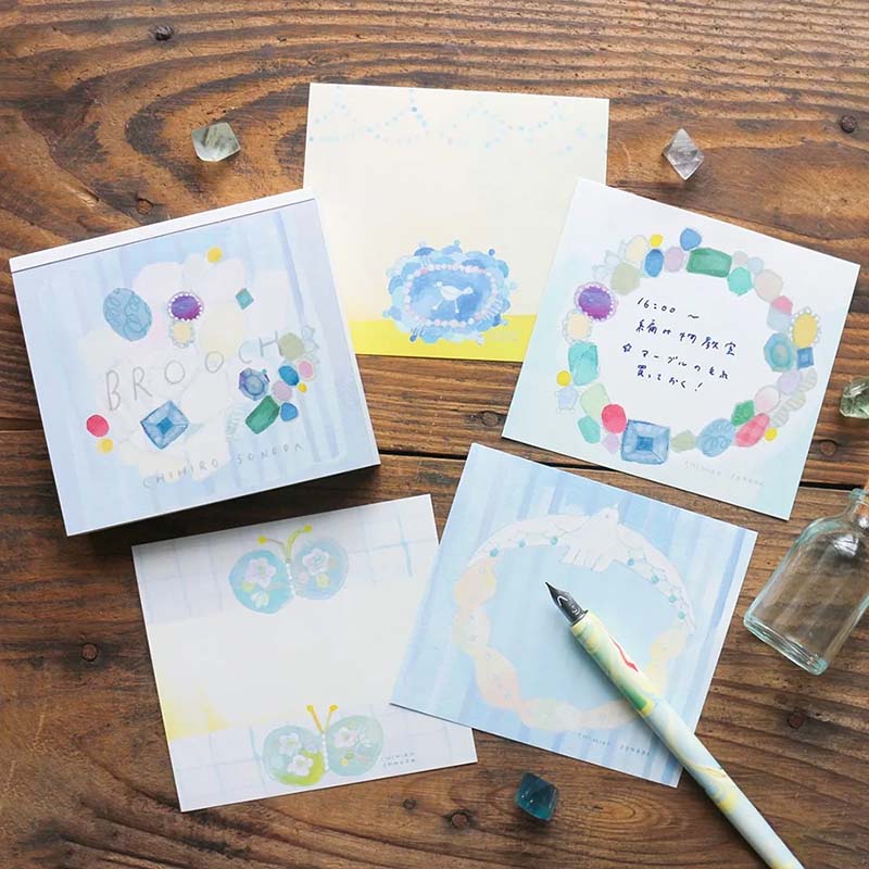 ブロックメモ BROOCH CHIHIRO SONODA 表現社 メモ用紙 4柄各30枚120枚綴 ブローチ