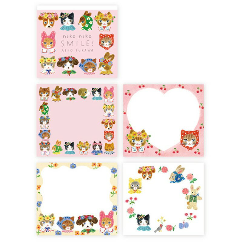 ブロックメモ/niko niko SMILE!/Aiko Fukawa 表現社 メモ用紙 4柄各30枚120枚綴