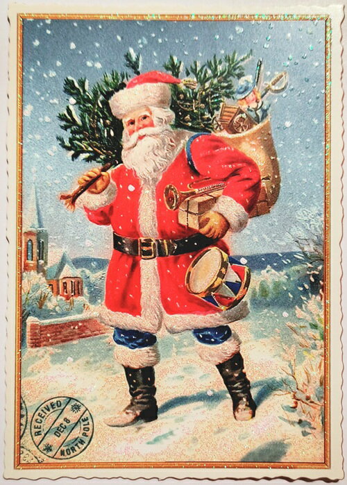 限定 輸入ポストカード エディションタウゼンドシェーン ツリーを肩に担ぐサンタ Edition Tausendschon