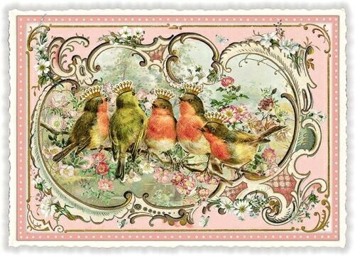 樂天商城 - 輸入ポストカード エディションタウゼンドシェーン 5羽の小鳥 Easter Edition Tausendschon ラメ＆ダイカット加工 ドイツ製 輸入ポストカード　バード