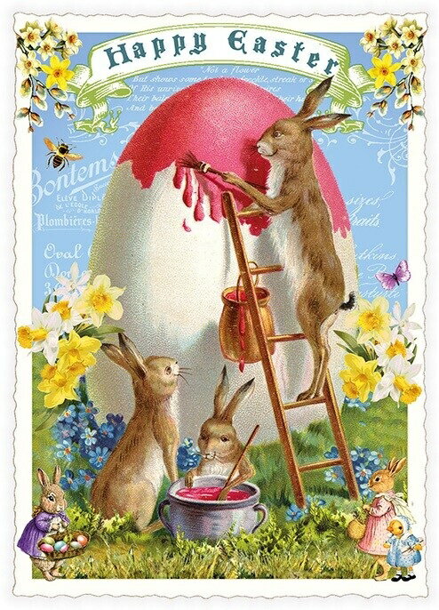 樂天商城 - イースターポストカード エディションタウゼンドシェーン 色付けする卵 Happy Easter Edition Tausendschon ラメ＆ダイカット加工 ドイツ製 ラビット ウサギ うさぎ 輸入ポストカード