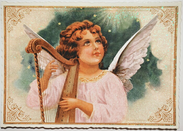 限定 輸入ポストカード エディションタウゼンドシェーン 天使の竪琴 Edition Tausendschon ラメ＆ダイカット加工 ドイツ製