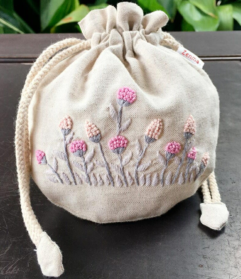 樂天商城 - 手刺繍ポーチ ピンク小花 ミニ巾着Zenma ハンドメイド小物入れ ハンドメイドポーチ ベトナム刺繍