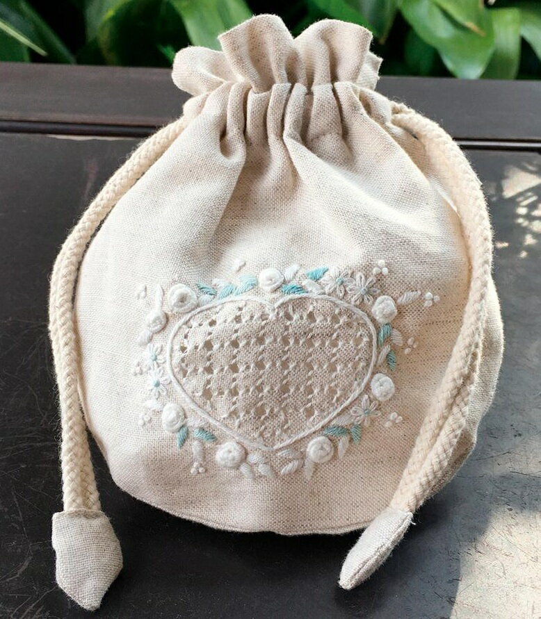 手刺繍ポーチ ローズハート ミニ巾着Zenma ハンドメイド小物入れ ハンドメイドポーチ ベトナム刺繍