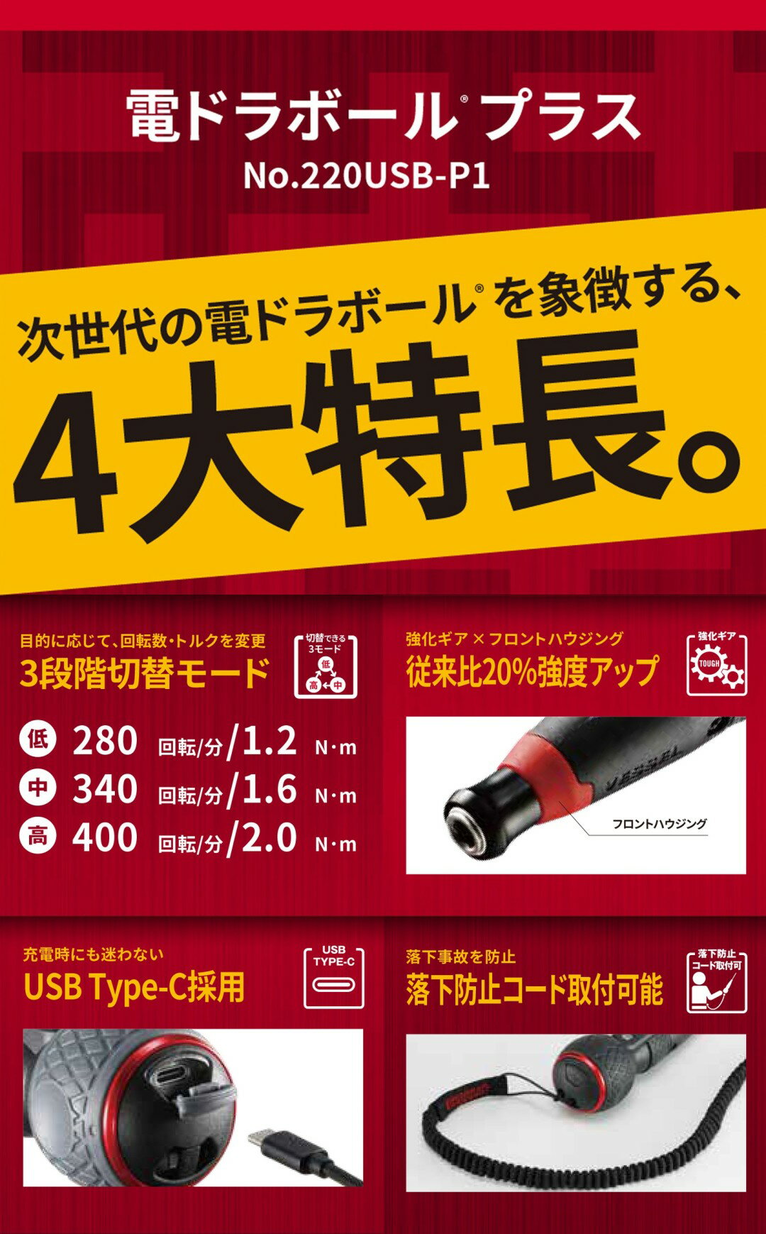 【ランキング1位/あす楽】 ベッセル 電ドラボール プラス ビット1本付 USBケーブル付 220USB-P1 【 送料無料 ドライバー ボールグリップ 父の日 電動 手動 早締め 本締め 電気 設備 工事 自動車 二輪 自転車 DIY 日曜大工 USB充電 LED 日本製 VESSEL 】 3