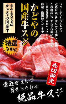 国産牛スジ500g【すじ肉】【煮込み】【おでん】【カレー】【から揚げ】【バーベキュー】【BBQ】【鍋】【かどや牧場】
