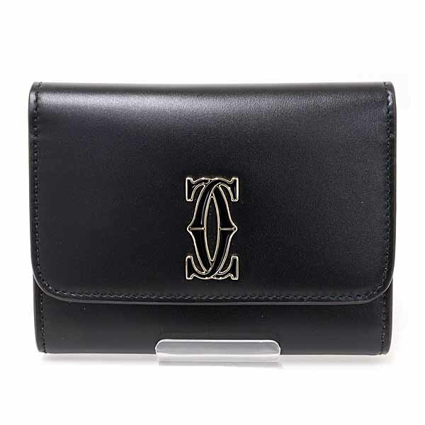 Rakuten - Cartier ウォレット C ドゥ カルティエ ミニウォレット 二つ折り財布 カーフスキン L3001909 ブラック 【中古】Sランク