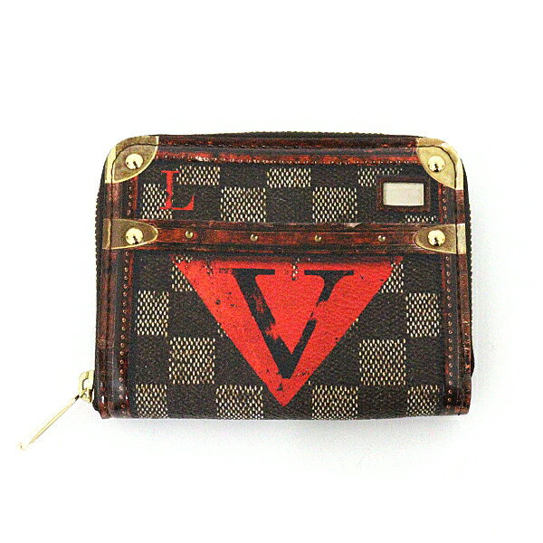 楽天質かづさやLOUIS VUITTON ルイ・ヴィトン ジッピーコインパース ダミエ トランクタイム ラウンドファスナー小銭入れ M52745 ブラウン レッド ゴールド金具 【中古】Aランク