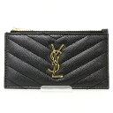 イヴ・サンローラン SAINT LAURENT サンローラン モノグラム フラグメント ジップカードケース ミニ財布 コインケース グレイン・ド・プードルエンボスレザー 607915 ブラック ゴールド金具 未使用品