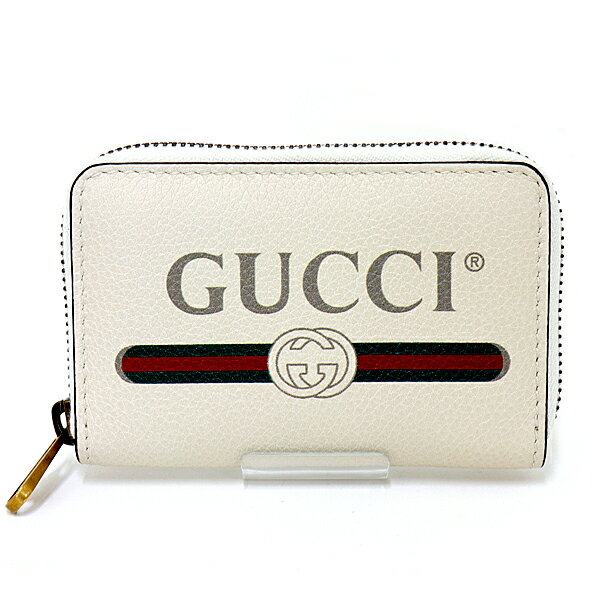 グッチ（GUCCI） GUCCI グッチ ラウンドファスナー コインケース ロゴプリント カードケース インターロッキングG 小銭入れ レザー 496319 ホワイト アンティークゴールド金具 未使用品